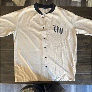 ROMWE Cream and Black Casual Button Down Shirt